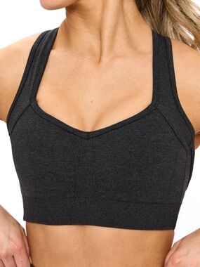 Buffbunny Vida Seamless Sports Bra - Charcoal grey X-Large open back v neck